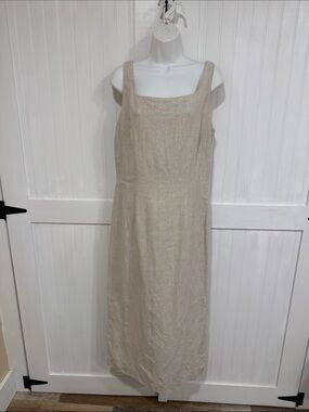 Talbots Linen  Sleeveless Square Neck Maxi Dress - Beige size 12